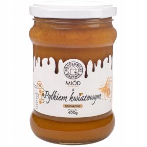 (Polski) MIÓD Z PYŁKIEM PSZCZELIM 20% 400G ŚWIEŻY MIÓD + PYŁEK PSZCZELI KWIATOWY